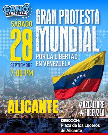 Alicante se une a la Gran Protesta Mundial por Venezuela el próximo 28 de septiembre